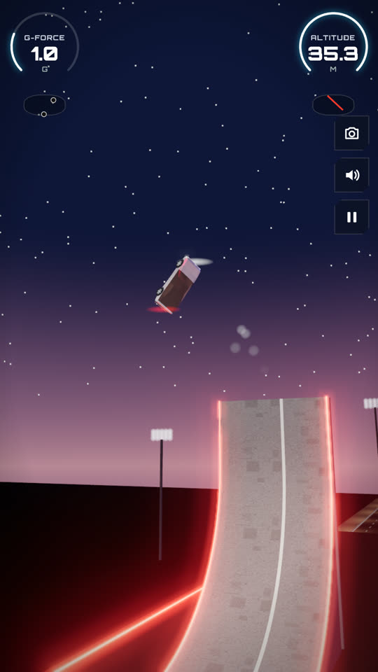 Tesla Roadster game: launching off the giant vertical ramp