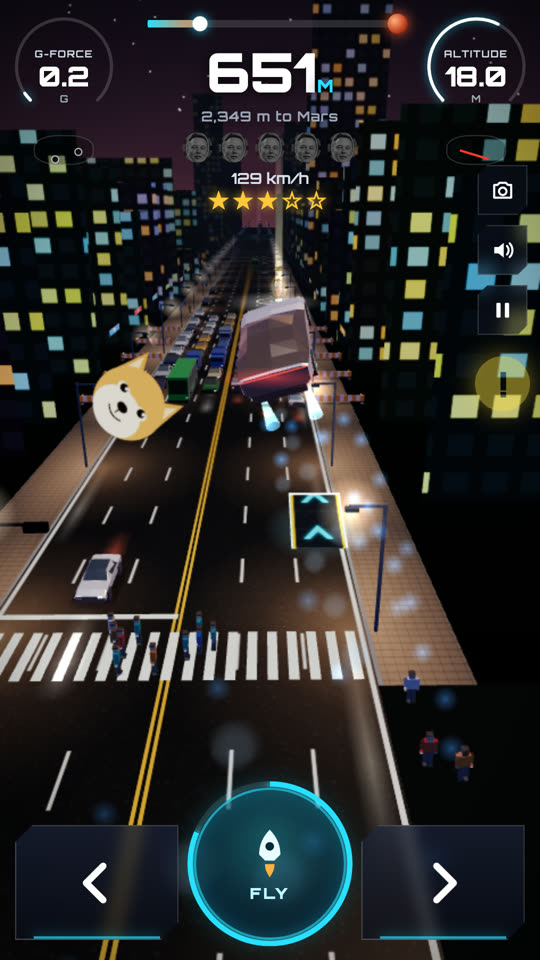 Flying over the neon city road at night